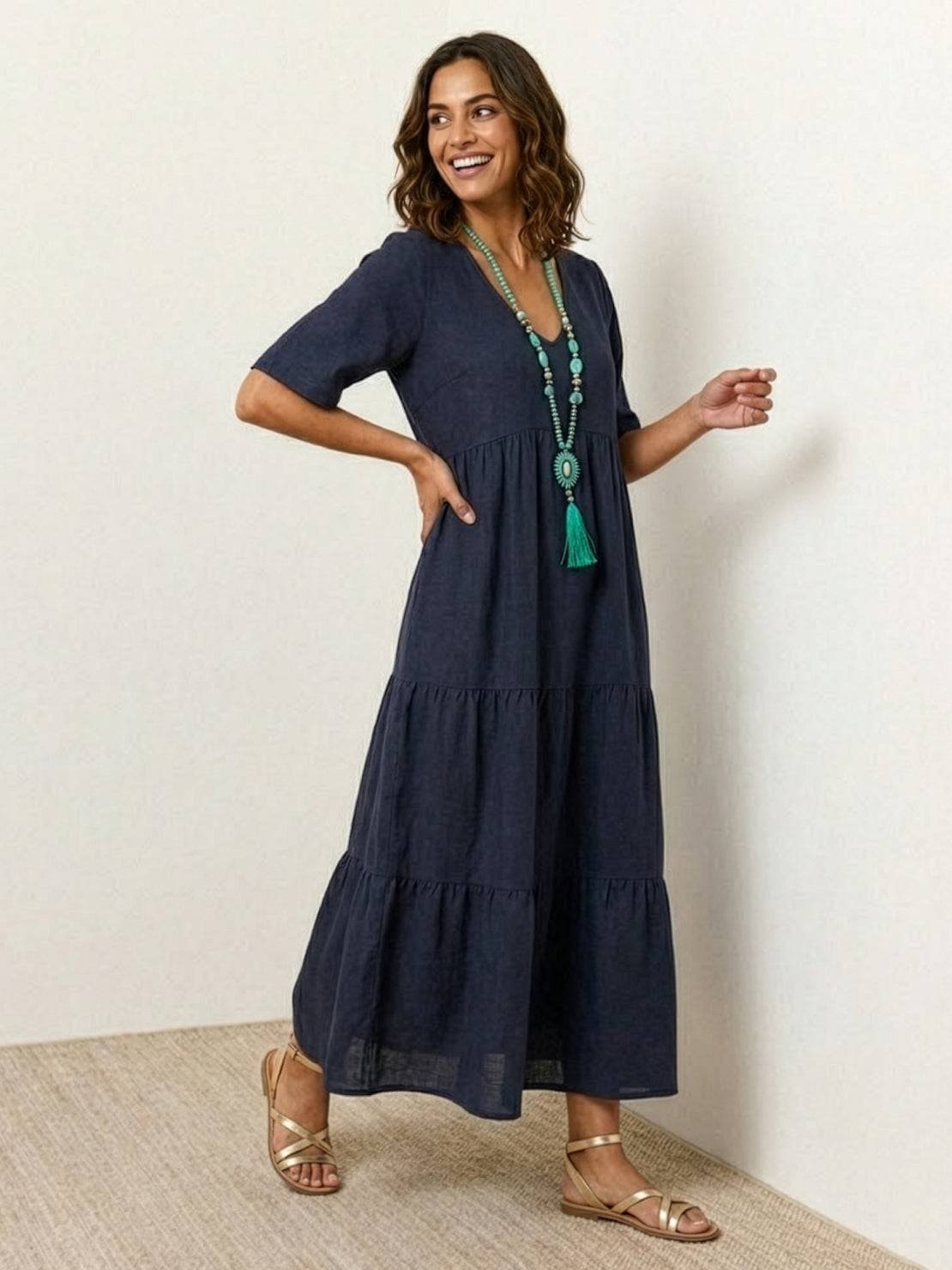 Women’s Boho Maxi Dress V-Neck Tiered Design 4