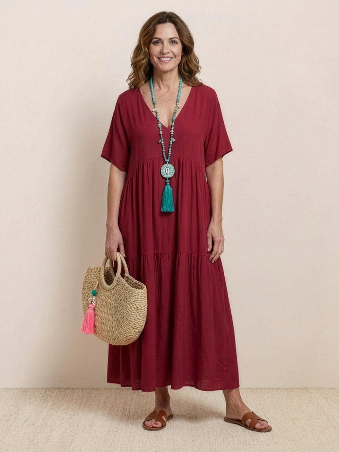 Women’s Boho Maxi Dress V-Neck Tiered Design 5