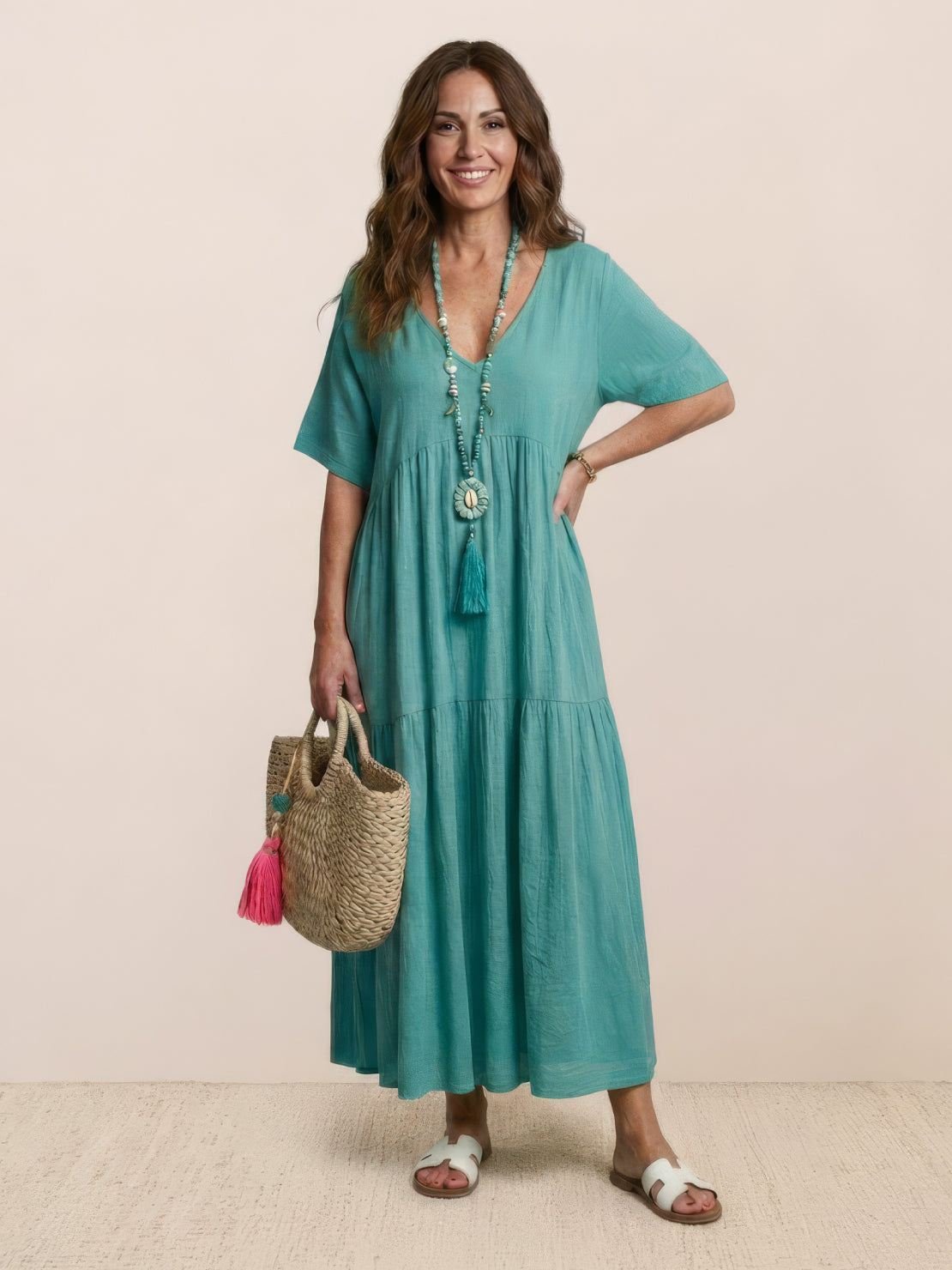 Women’s Boho Maxi Dress V-Neck Tiered Design 6