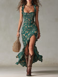 Women’s Boho Maxi Dress with Ruffle Straps and Flattering Smocked Bodice 0