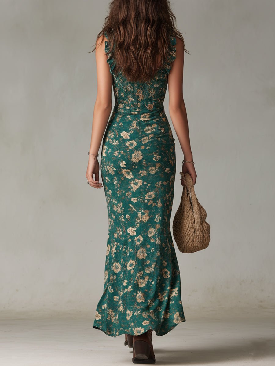 Women’s Boho Maxi Dress with Ruffle Straps and Flattering Smocked Bodice 2