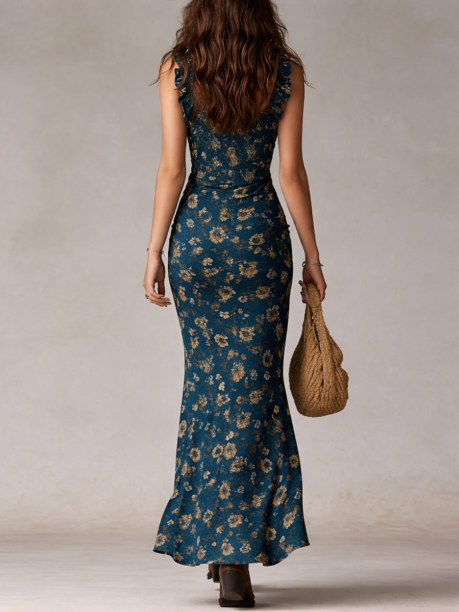 Women’s Boho Maxi Dress with Ruffle Straps and Flattering Smocked Bodice 4