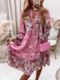 Women’s Boho Midi Dress Floral Print Long Sleeve Style 0