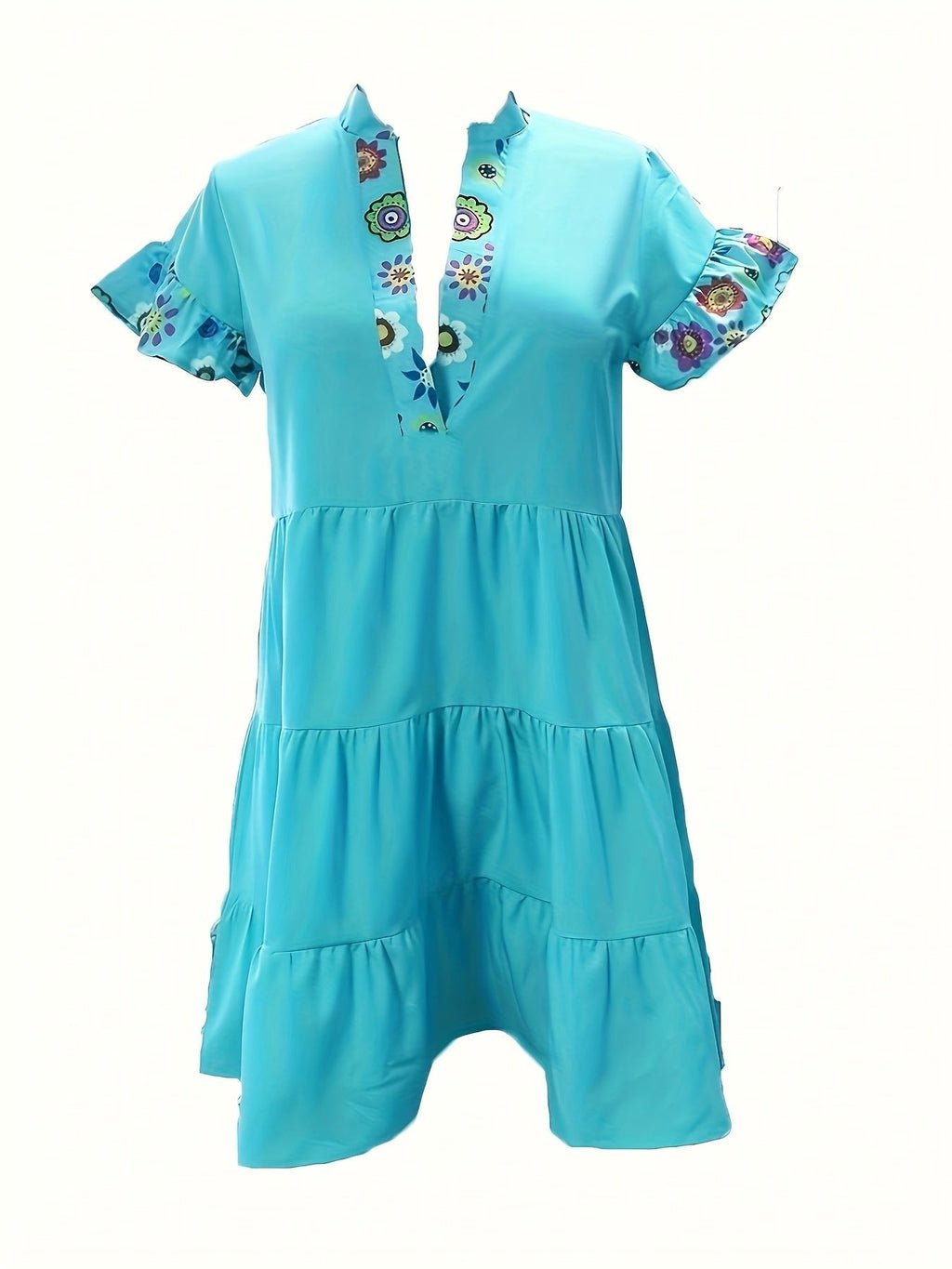 Women’s Boho Midi Dress Flutter Sleeve Floral Design 2