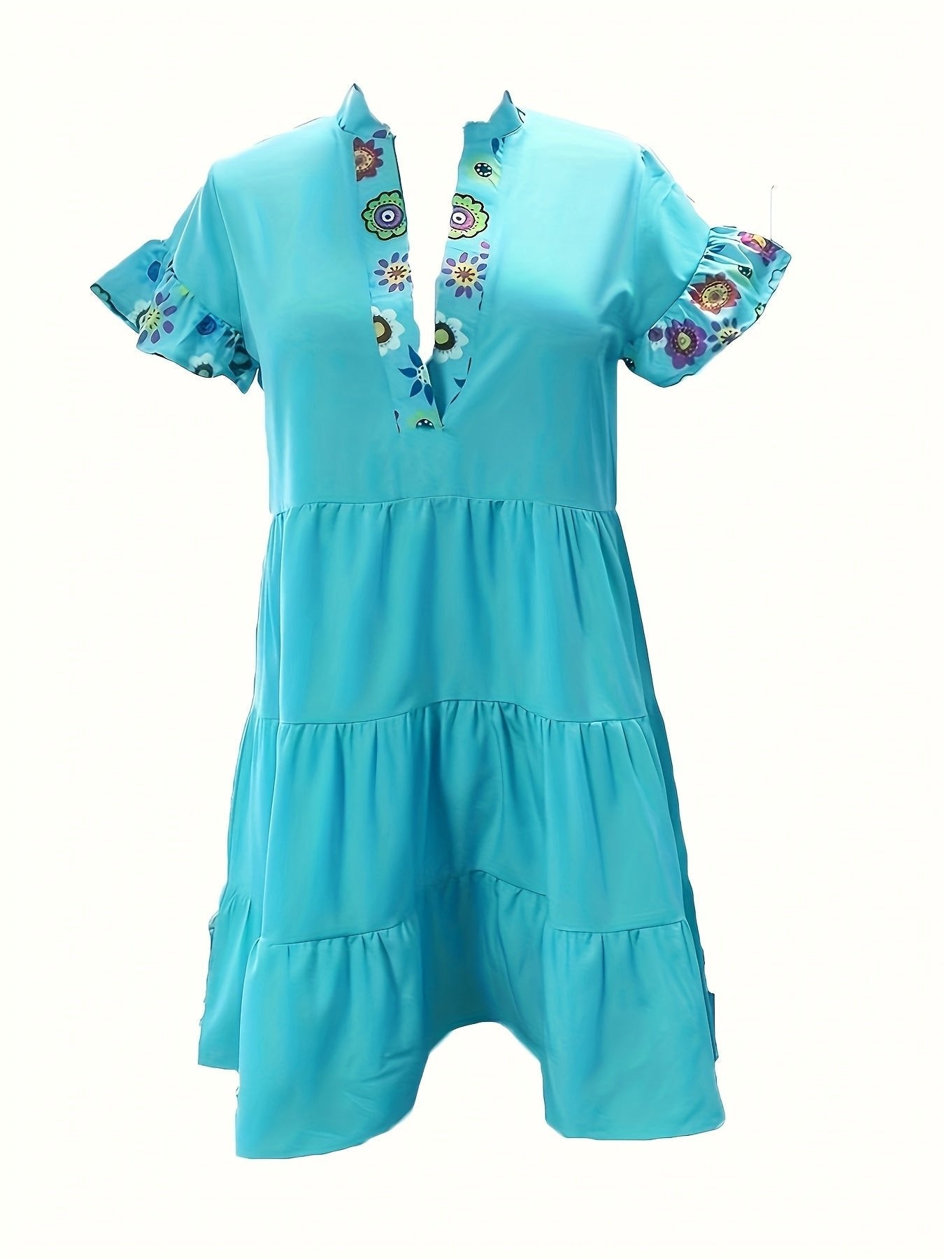 Women’s Boho Midi Dress Flutter Sleeve Floral Design 2