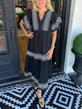 Women’s Boho Midi Dress Relaxed V Neck Summer Style 0