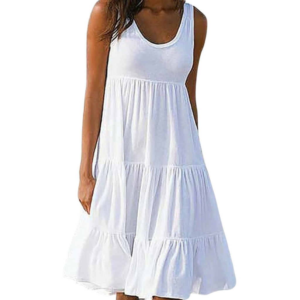 Women’s Boho Midi Dress Sleeveless Tiered Design 0