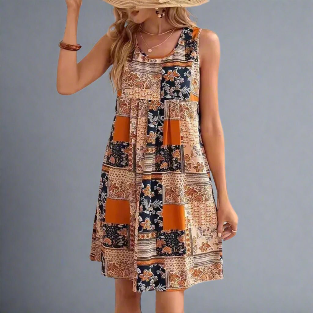 Women’s Boho Mini Dress Colorful Patchwork Design for Summer 1
