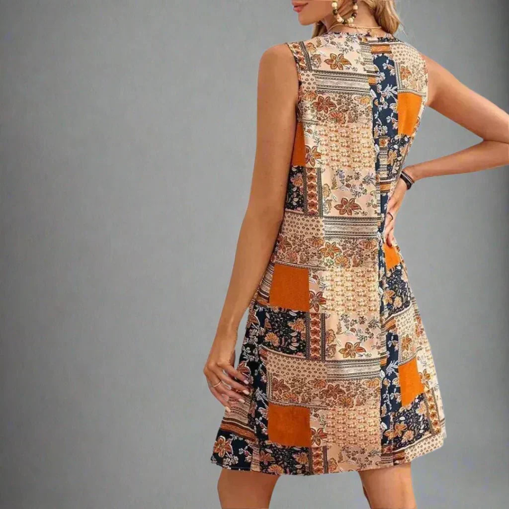 Women’s Boho Mini Dress Colorful Patchwork Design for Summer 2