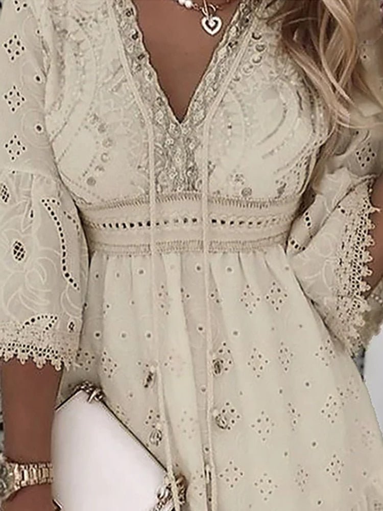 Women’s Boho Mini Dress V-Neck with Bell Sleeves for Summer Outings 1