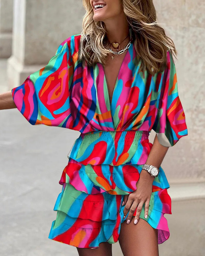 Women’s Boho Mini Dress Vibrant Ruffle Design for Summer Style 4