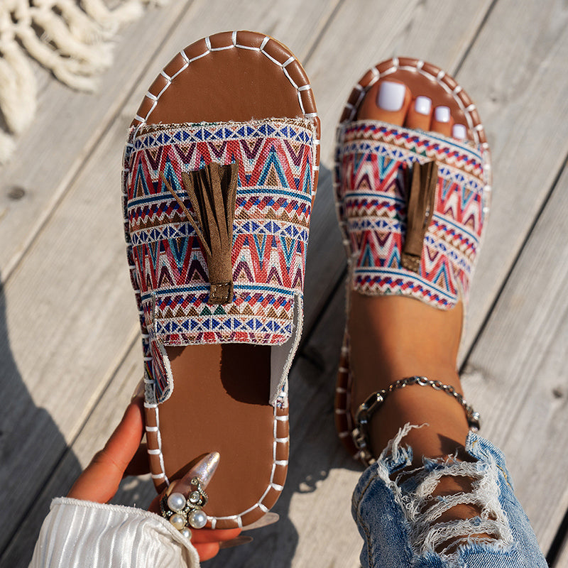 Women’s Boho Slide Sandals Colorful Tassel Design 2