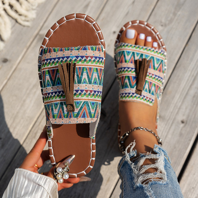 Women’s Boho Slide Sandals Colorful Tassel Design 3