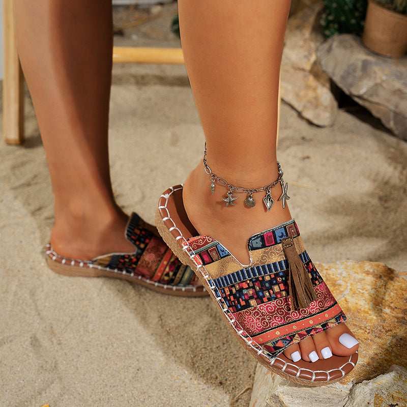 Women’s Boho Slide Sandals Colorful Tassel Design 6
