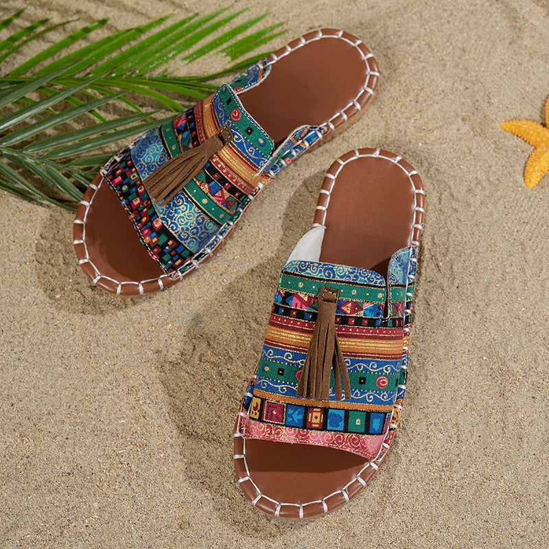 Women’s Boho Slide Sandals Colorful Tassel Design 8