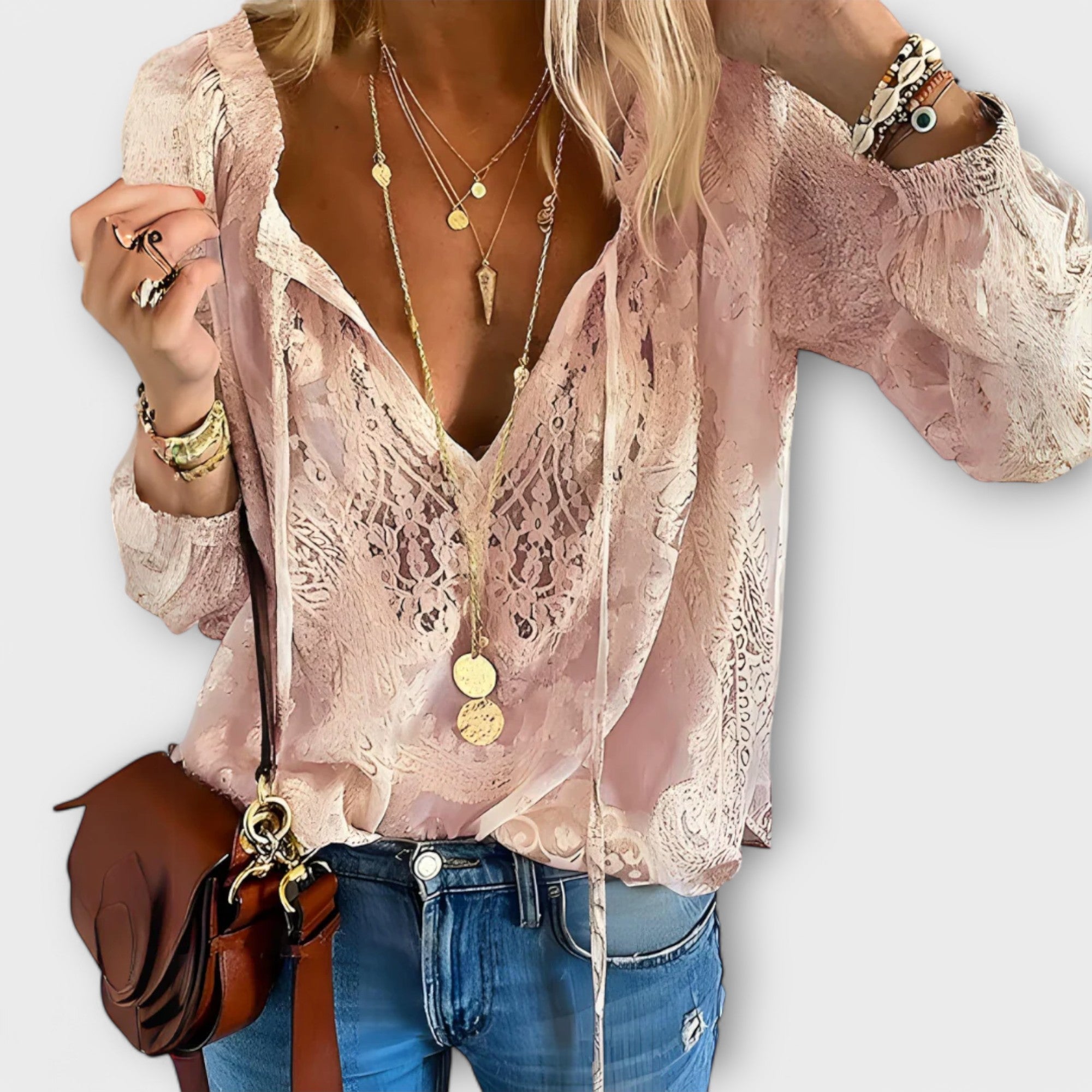 Women’s Boho V Neck Long Sleeve Top Relaxed Fit Casual Style 2