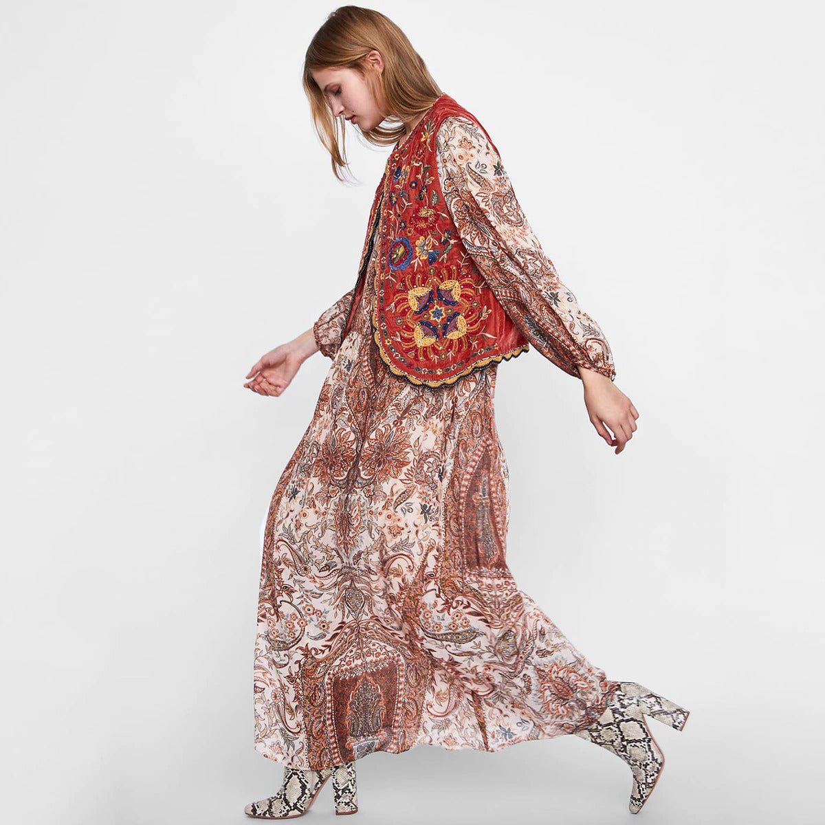 Women’s Boho Velvet Waistcoat Intricate Embroidery Design 1