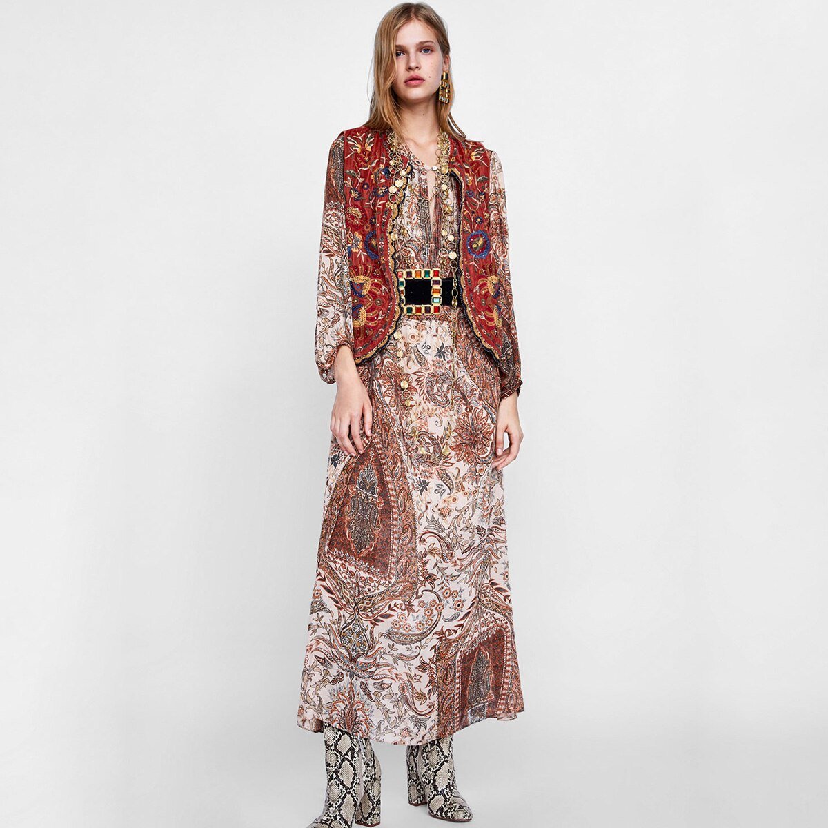 Women’s Boho Velvet Waistcoat Intricate Embroidery Design 2