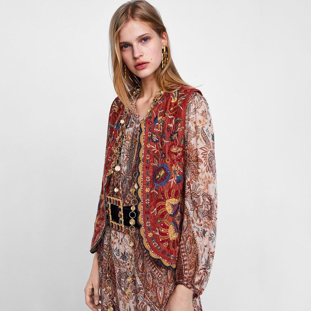 Women’s Boho Velvet Waistcoat Intricate Embroidery Design 3