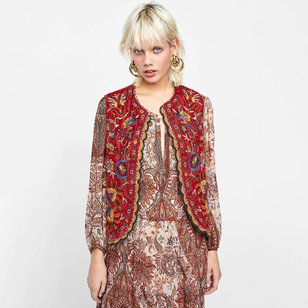 Women’s Boho Velvet Waistcoat Intricate Embroidery Design 4