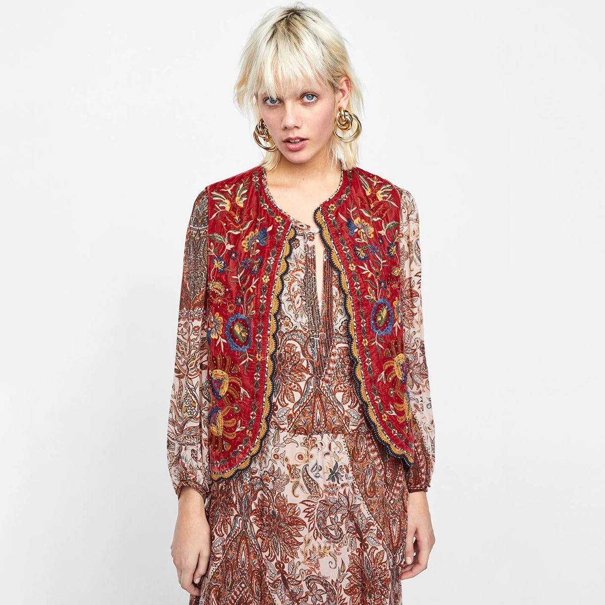 Women’s Boho Velvet Waistcoat Intricate Embroidery Design 4