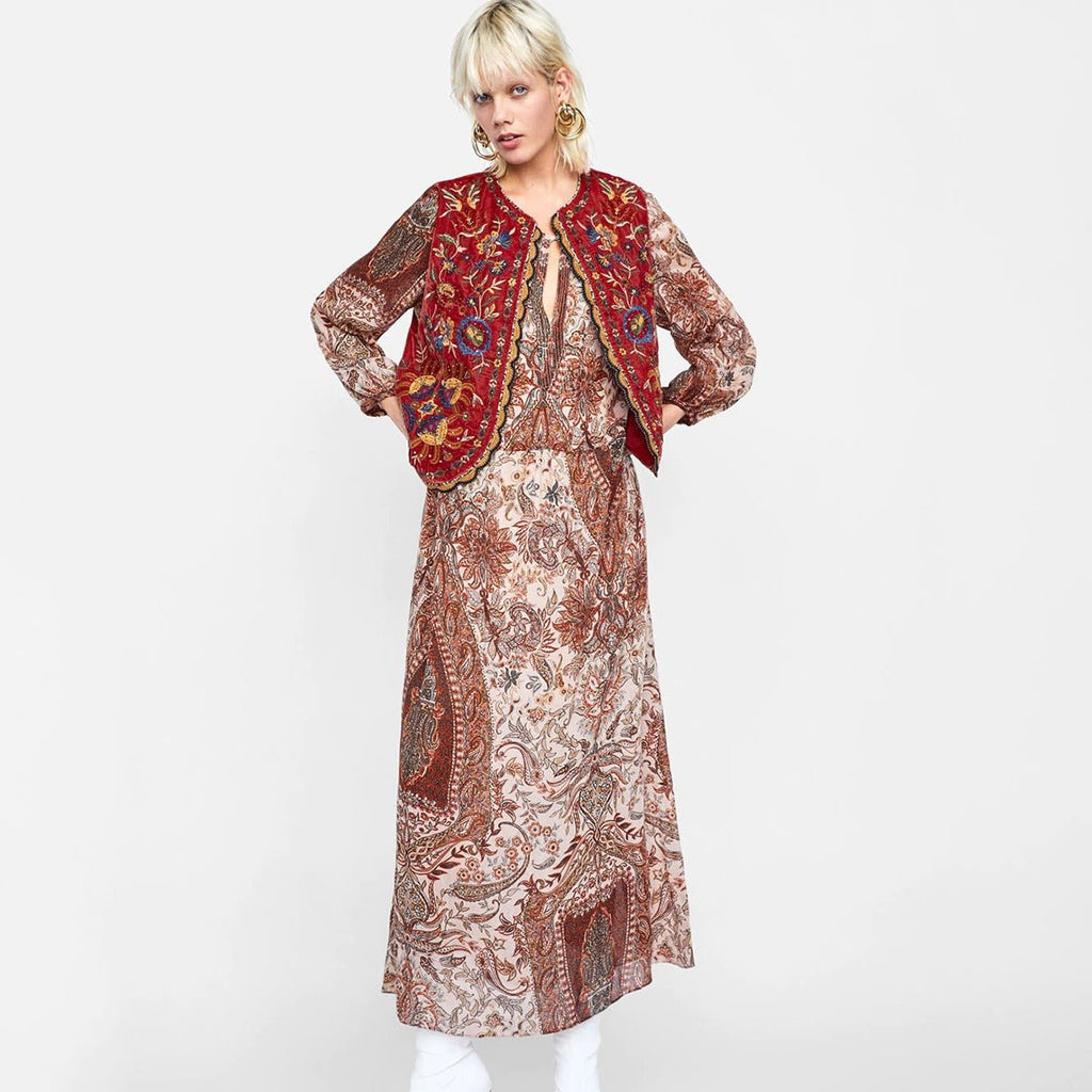 Women’s Boho Velvet Waistcoat Intricate Embroidery Design 7