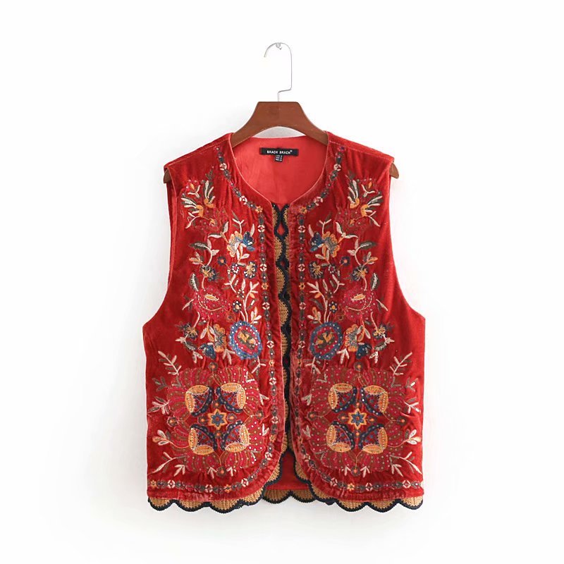Women’s Boho Velvet Waistcoat Intricate Embroidery Design 8
