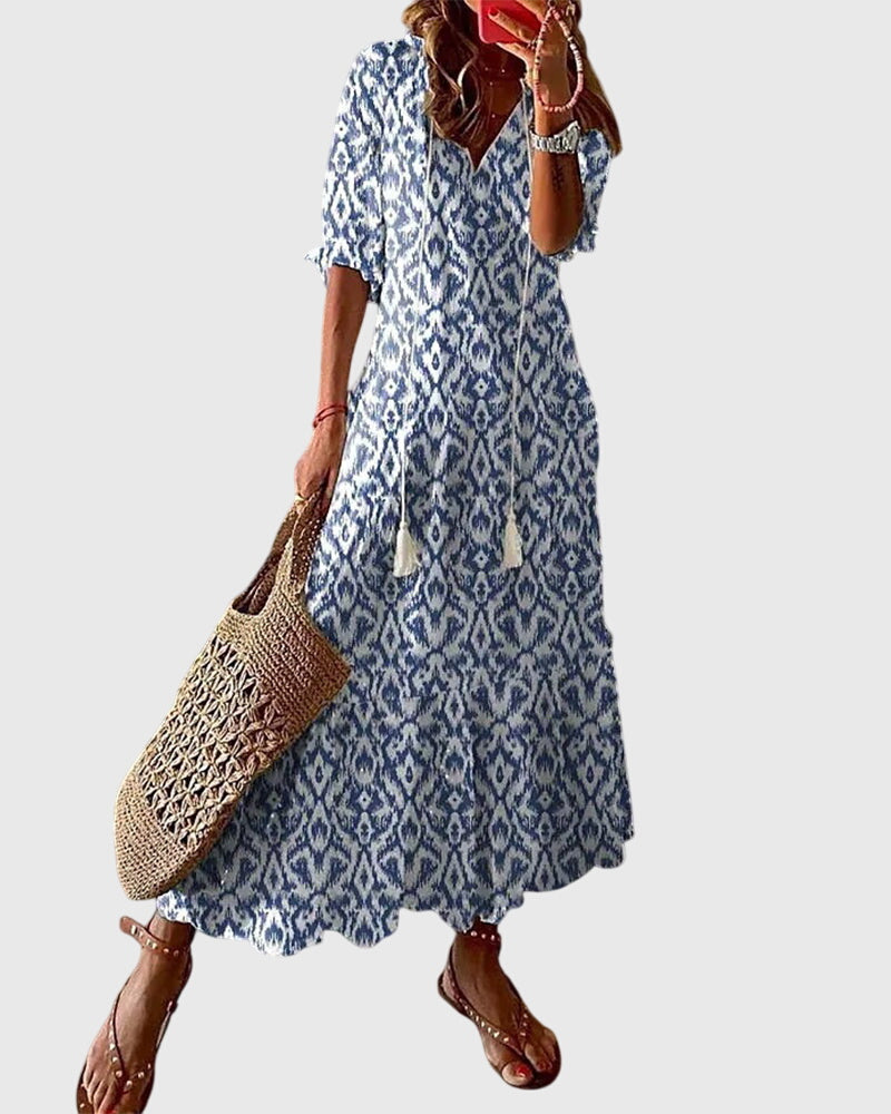 Women’s Boho Vintage Summer Dress Elegant V-Neck Design 0