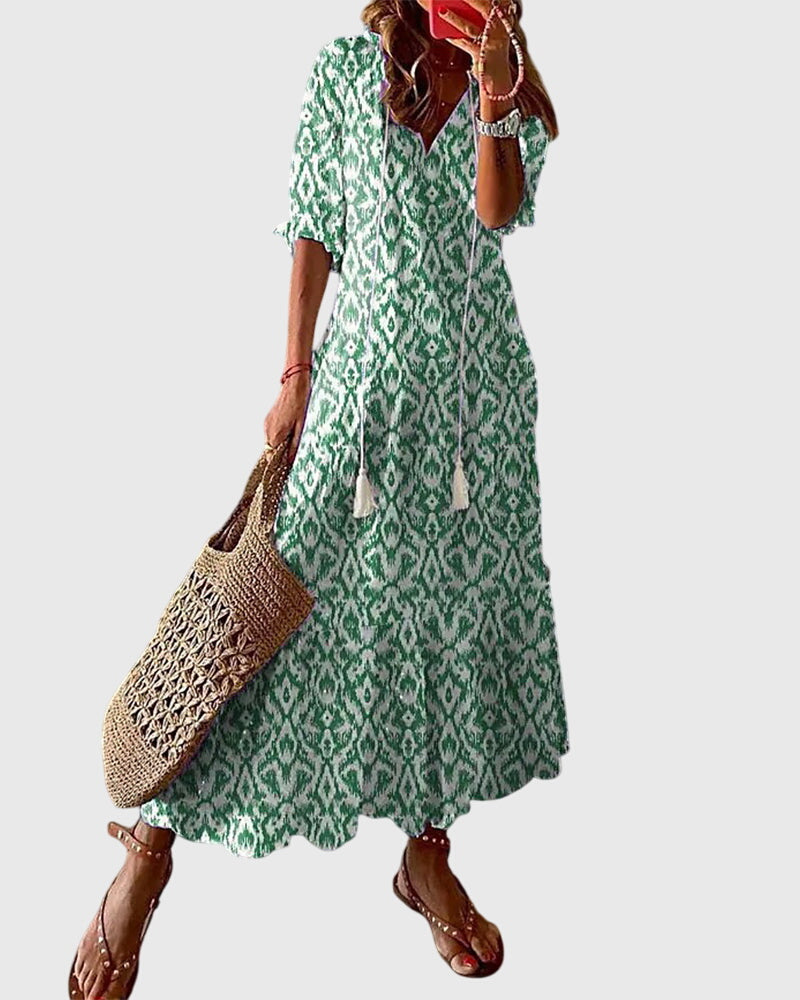 Women’s Boho Vintage Summer Dress Elegant V-Neck Design 1