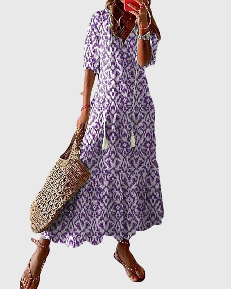 Women’s Boho Vintage Summer Dress Elegant V-Neck Design 2