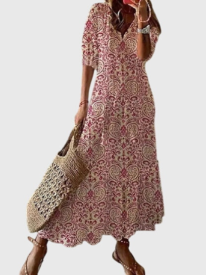 Women’s Boho Vintage Summer Dress Elegant V-Neck Design 3
