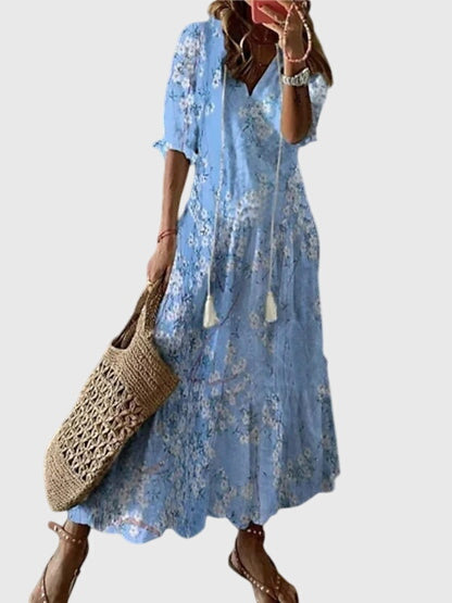 Women’s Boho Vintage Summer Dress Elegant V-Neck Design 4
