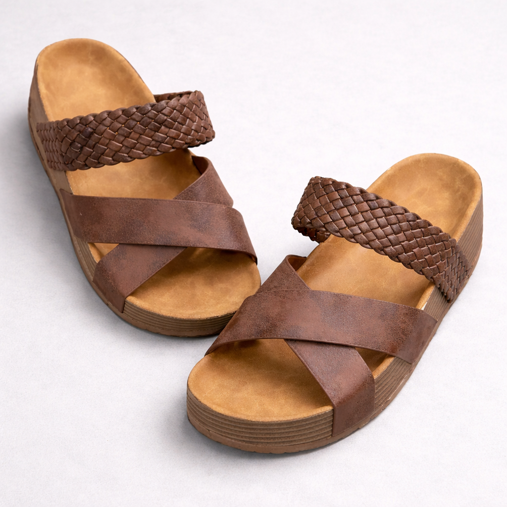 Women’s Braided Cross Strap Sandals Lightweight Wedge Design 3