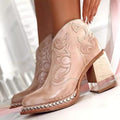 Women’s Brown Western Ankle Boots Studded Block Heel Design 0
