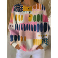Women’s Button-Neck Sweatshirt Artistic Print Relaxed Fit 0