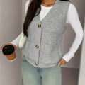 Women’s Buttoned V-Neck Knit Vest Versatile Layering 0