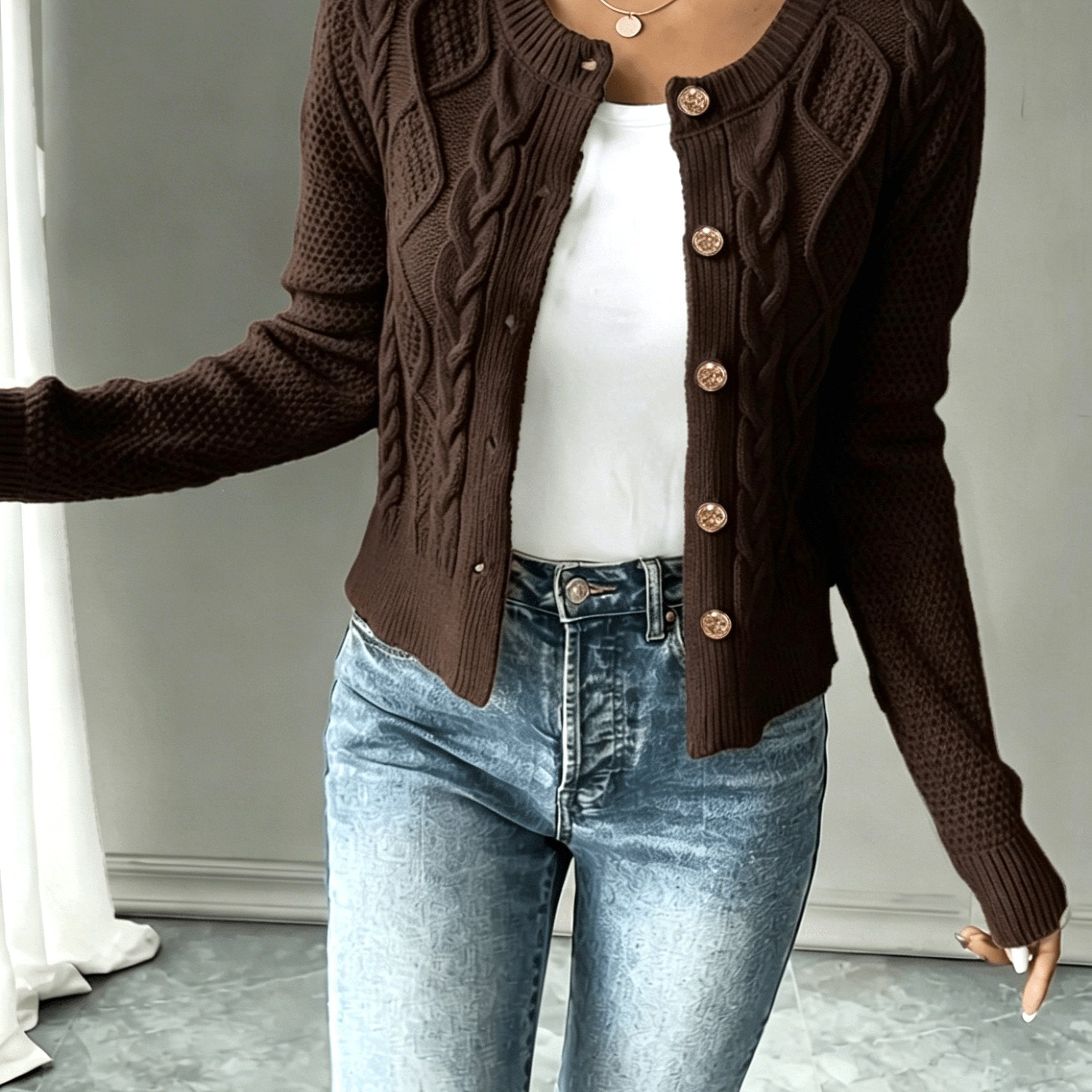 Women’s Cable-Knit Button-Front Cardigan Classic Warmth and Style 12