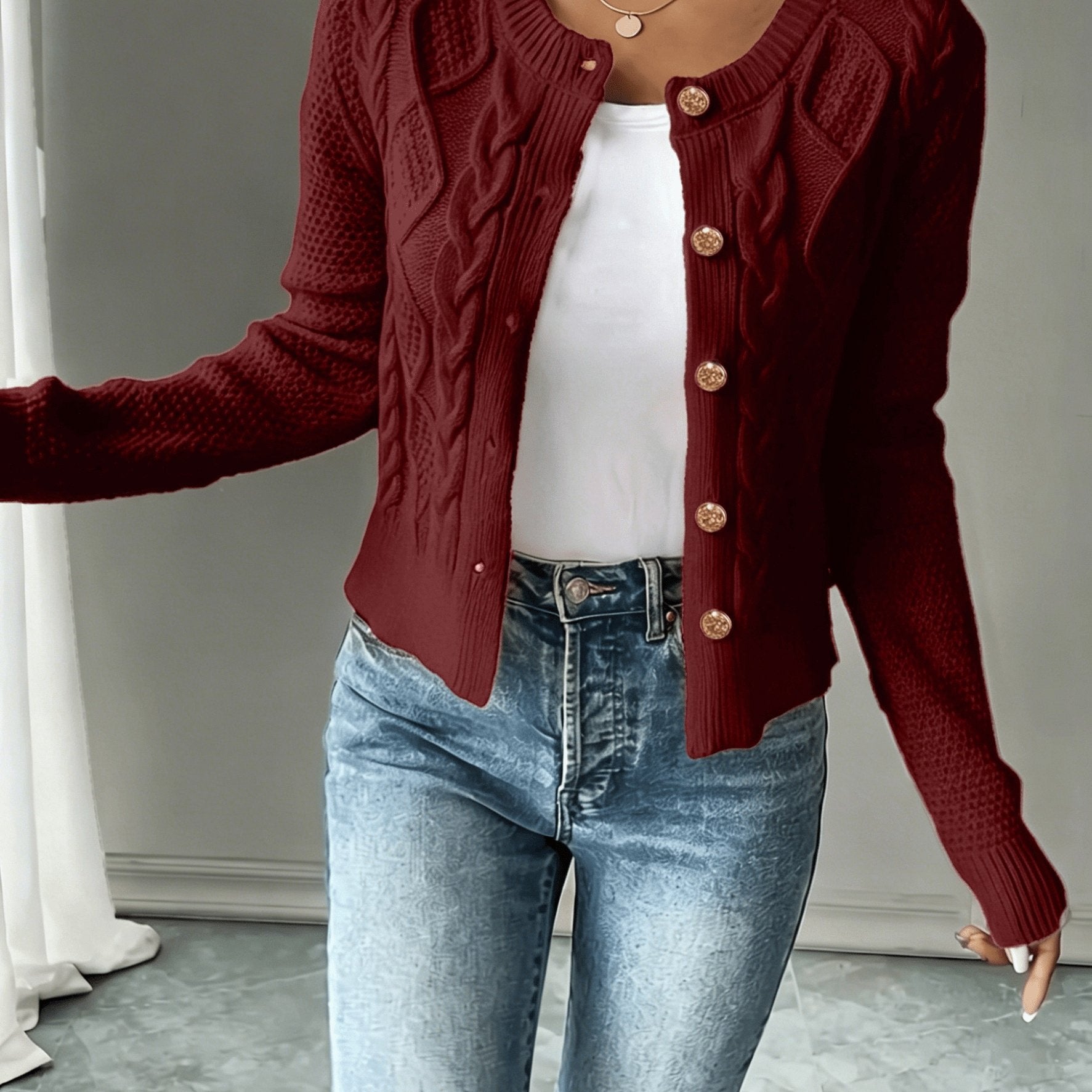 Women’s Cable-Knit Button-Front Cardigan Classic Warmth and Style 5