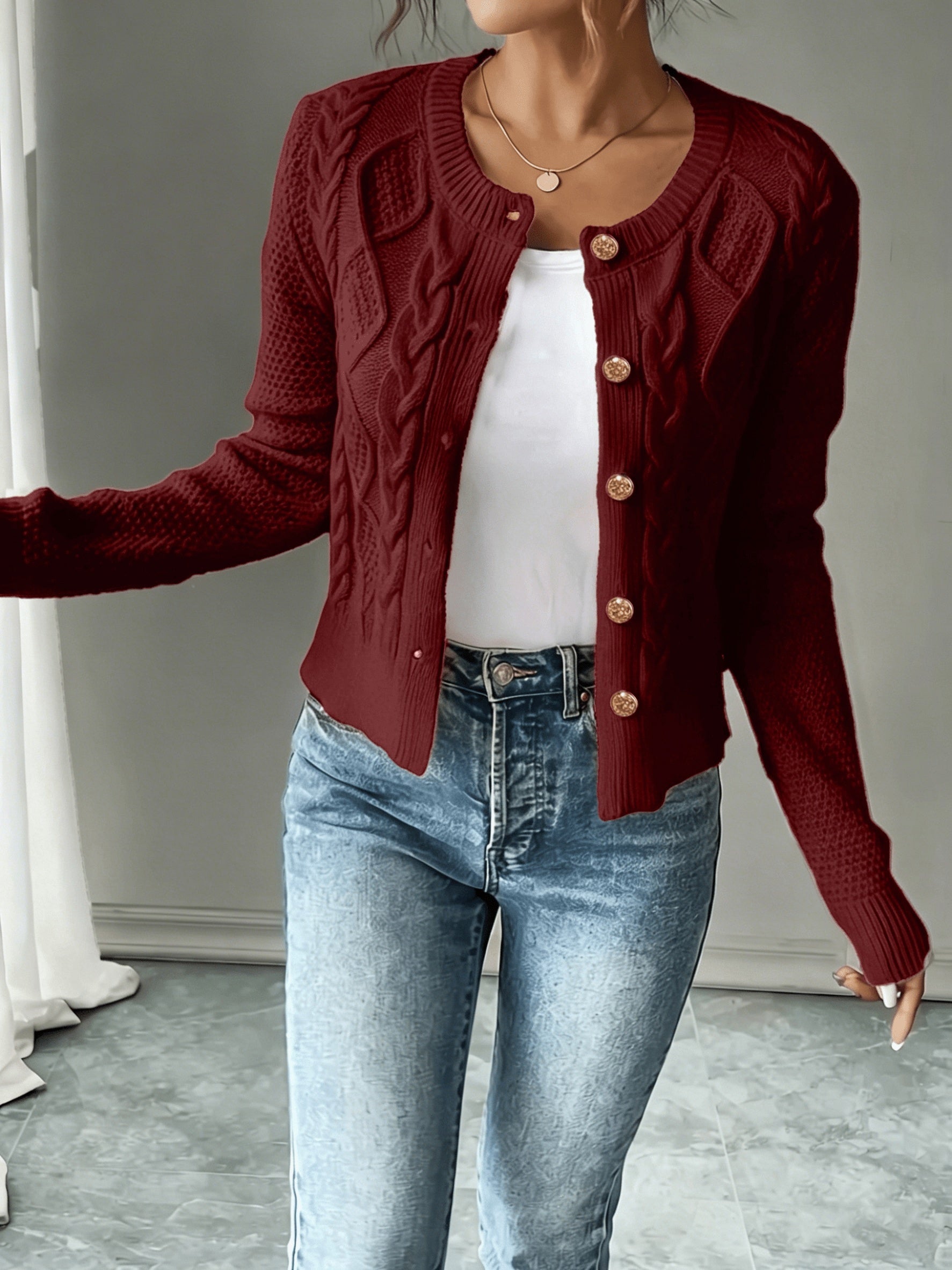 Women’s Cable-Knit Button-Front Cardigan Classic Warmth and Style 6
