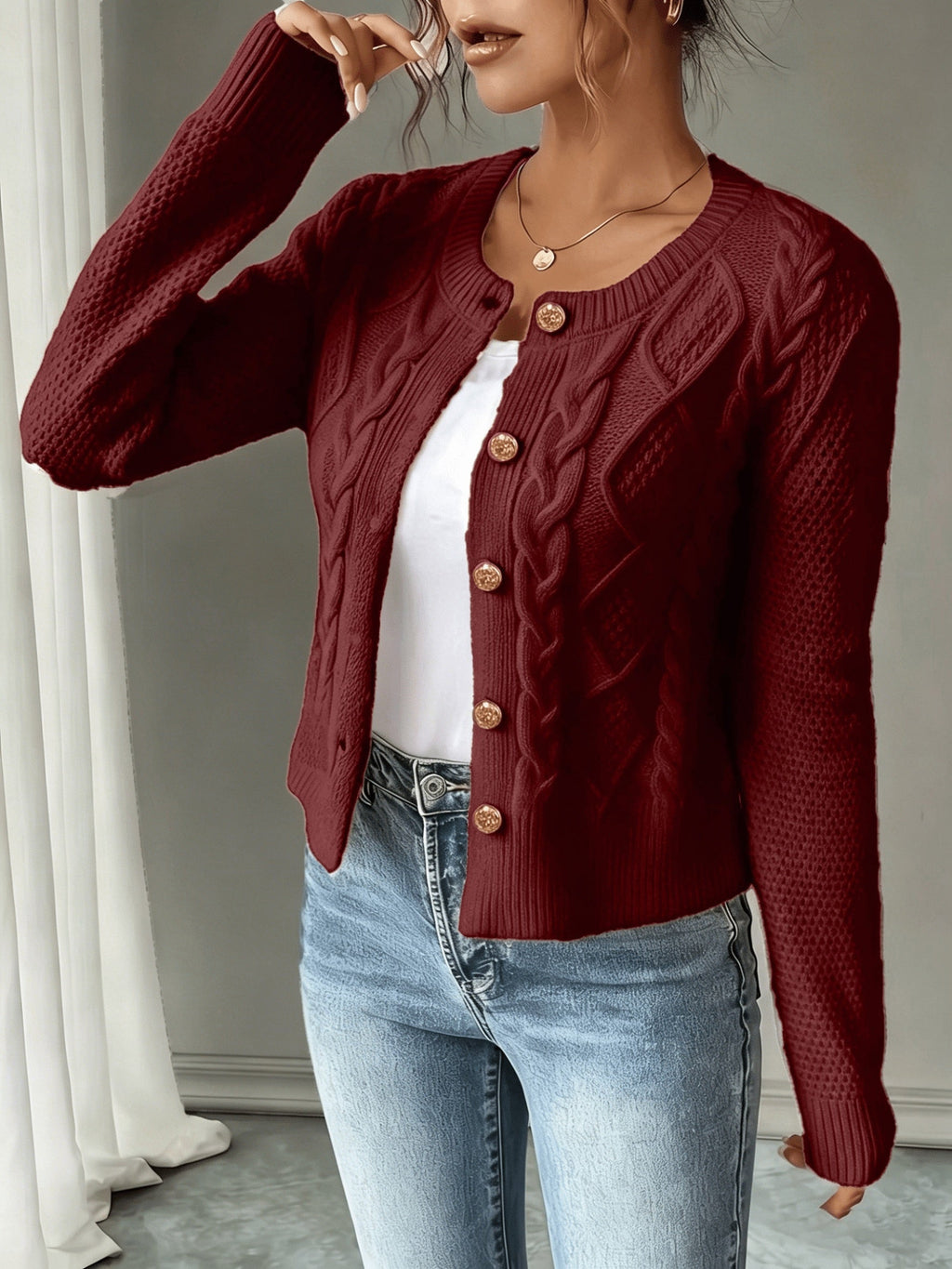 Women’s Cable-Knit Button-Front Cardigan Classic Warmth and Style 8