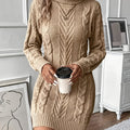 Women’s Cable-Knit Sweater Dress Classic Turtleneck Design 0