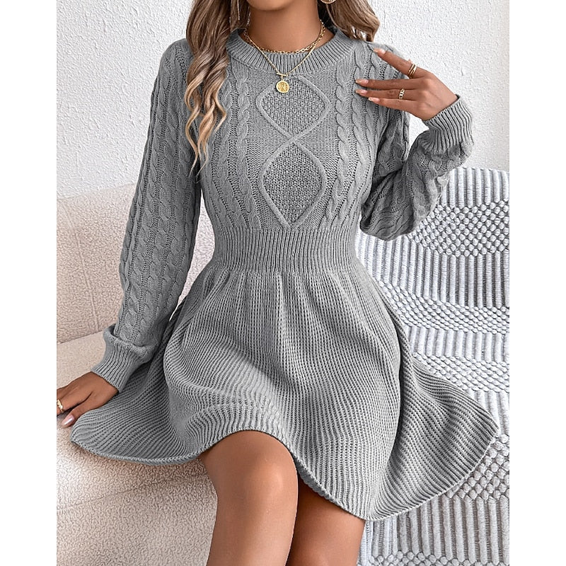 Women’s Cable-Knit Sweater Dress Flattering Waist Design 0