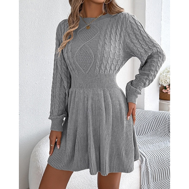 Women’s Cable-Knit Sweater Dress Flattering Waist Design 1