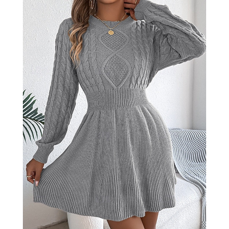 Women’s Cable-Knit Sweater Dress Flattering Waist Design 3