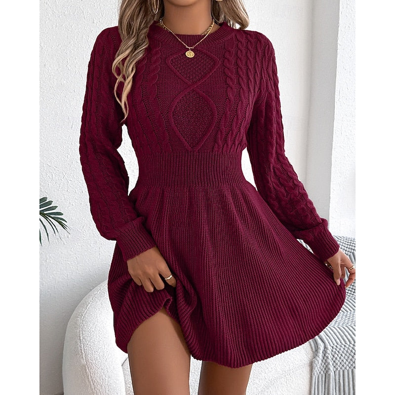 Women’s Cable-Knit Sweater Dress Flattering Waist Design 7