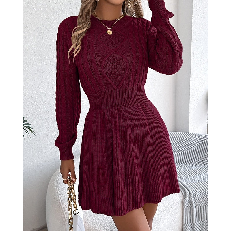 Women’s Cable-Knit Sweater Dress Flattering Waist Design 8