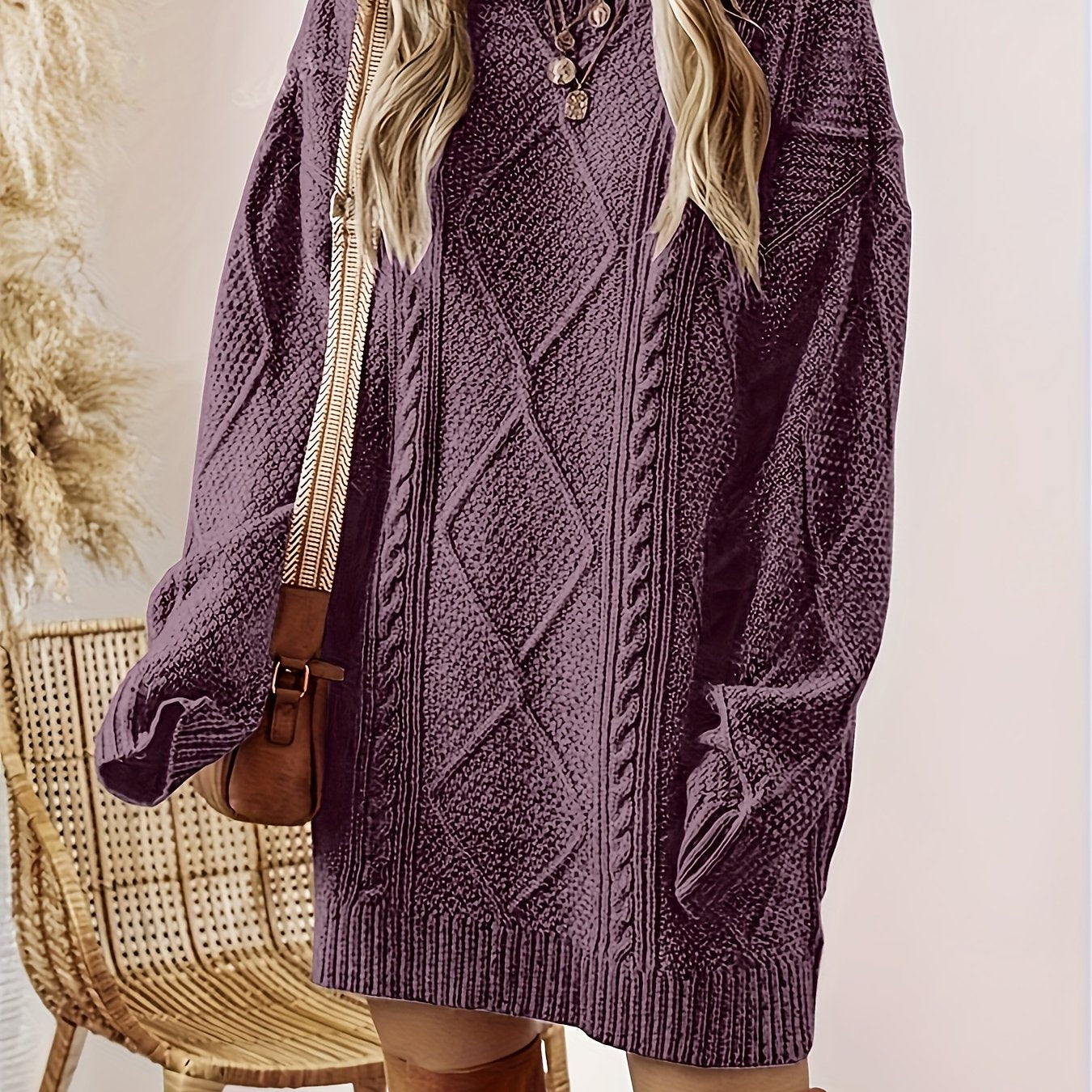 Women’s Cable-Knit Sweater Dress Relaxed Fit Autumn Style 0