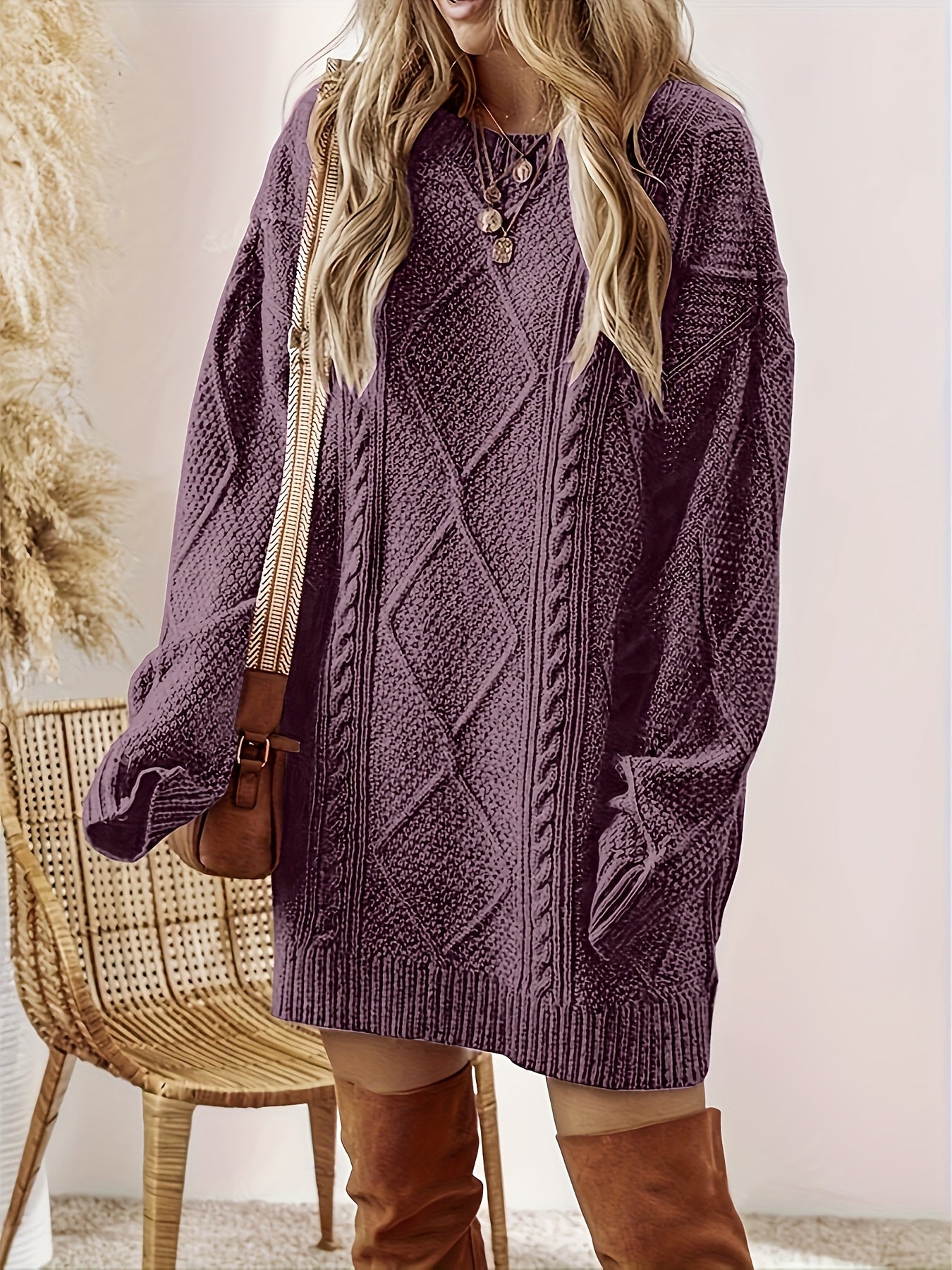 Women’s Cable-Knit Sweater Dress Relaxed Fit Autumn Style 1