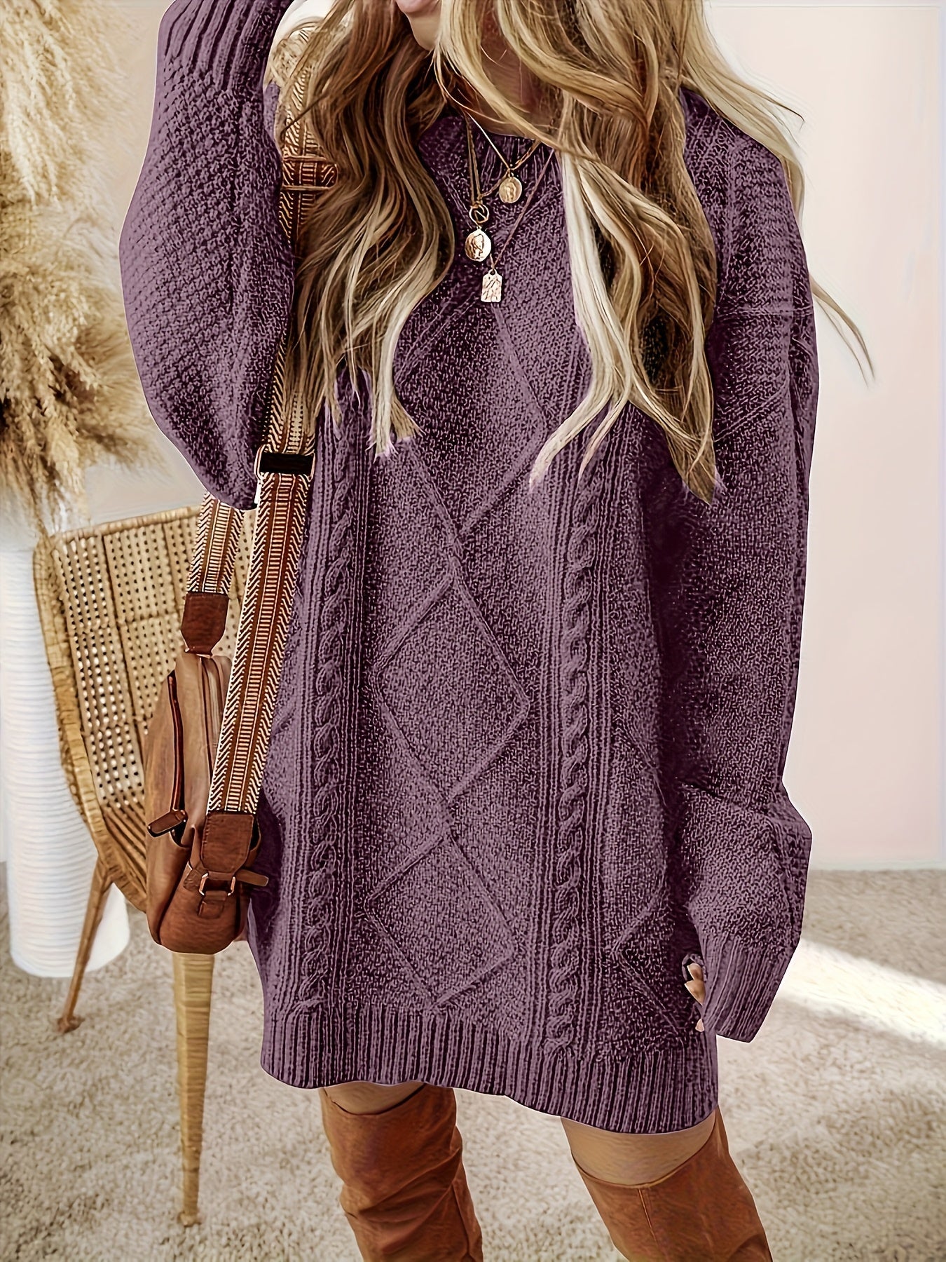 Women’s Cable-Knit Sweater Dress Relaxed Fit Autumn Style 3