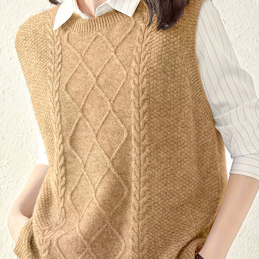 Women’s Cable-Knit Sweater Vest Classic Layering Piece 0